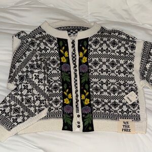 We The Free Black and Cream Floral Cardigan